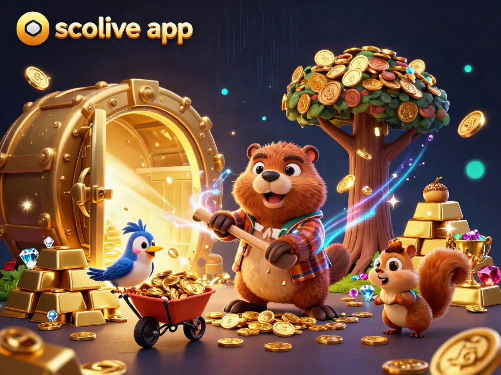 Experience the excitement of the socolive app: live football action surrounded by golden treasures and animated characters.