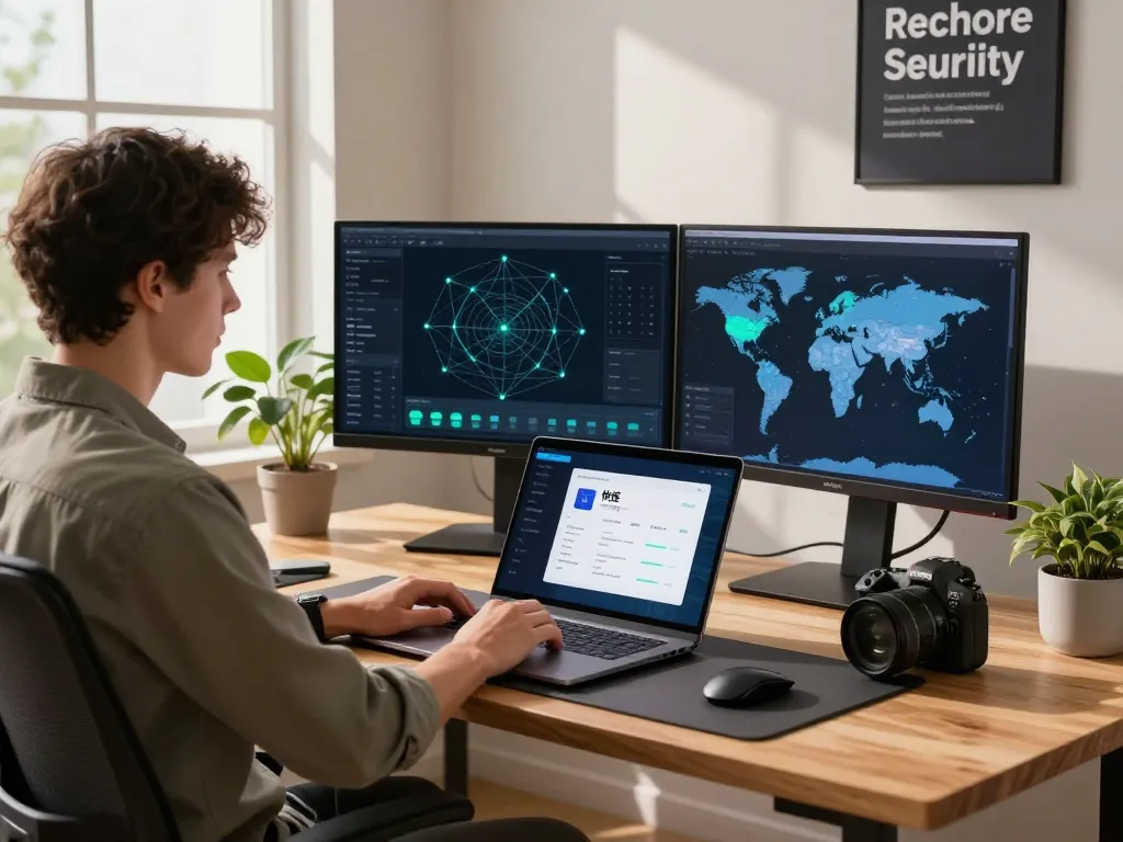 快连 software being used in a modern workspace showcasing network optimization tools and global connectivity.