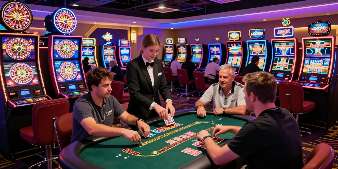 Exciting KO66 casino scene with players engaging at gaming tables and vibrant decor.