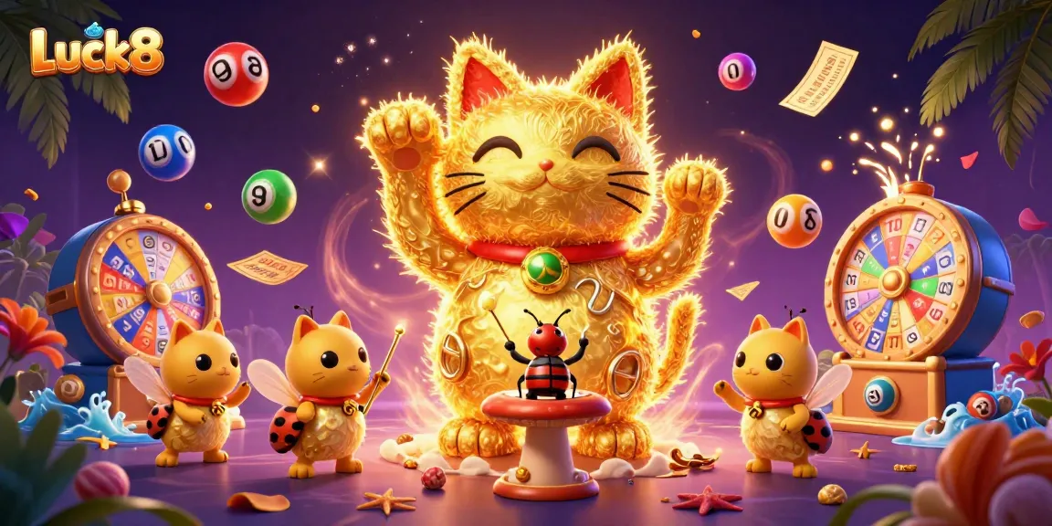 Experience the vibrant energy of Luck8 with a lucky cat and dynamic casino symbols.