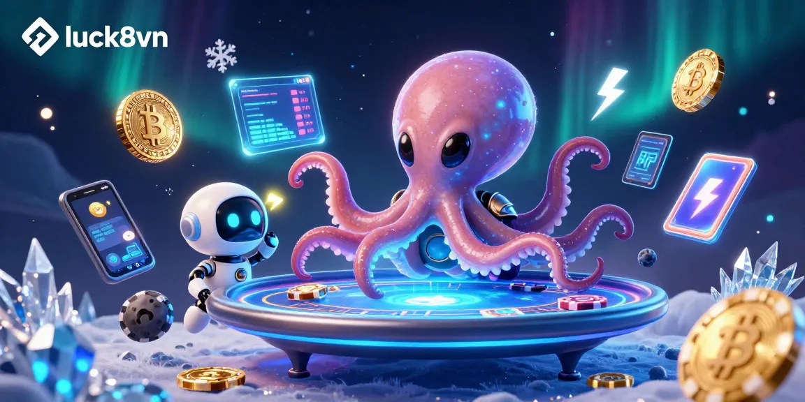 Experience thrilling gaming at luck8vn with an alien octopus in an ultra-detailed casino scene.