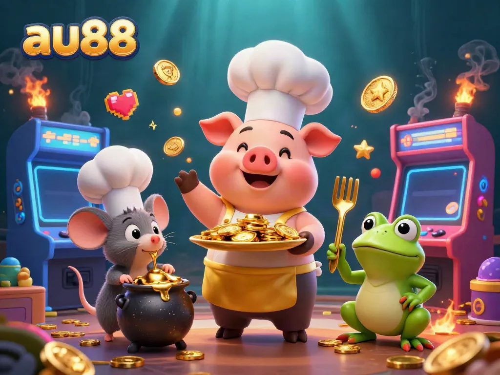 Experience engaging casino gaming at au88 with vibrant characters and rich golden graphics.