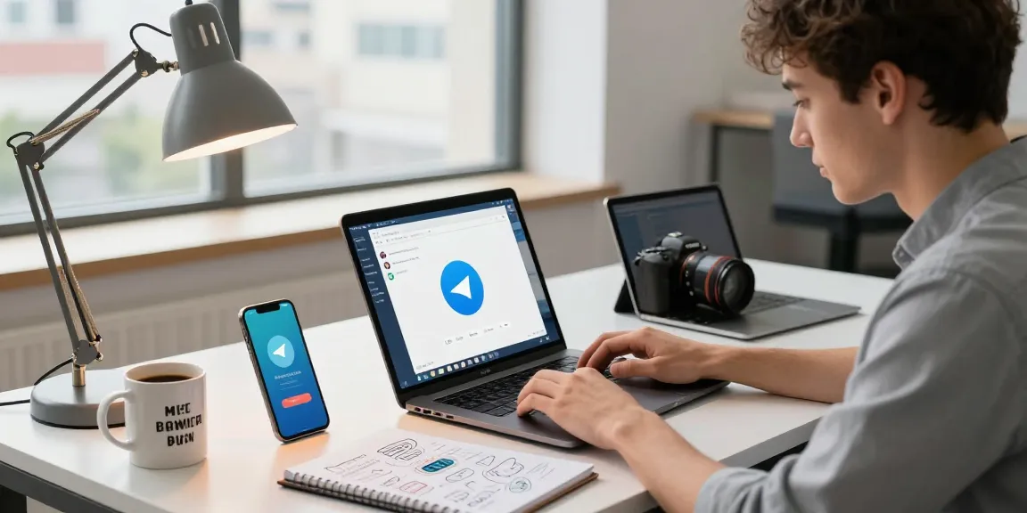 Effective Telegram Download workspace with professional using a laptop to communicate seamlessly in a bright office environment.