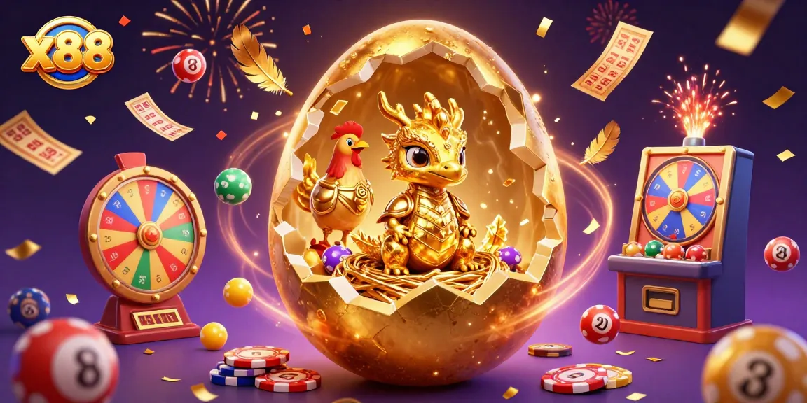 x88 reveals a golden baby dragon on poker chips amidst vibrant casino elements, celebrating wins.