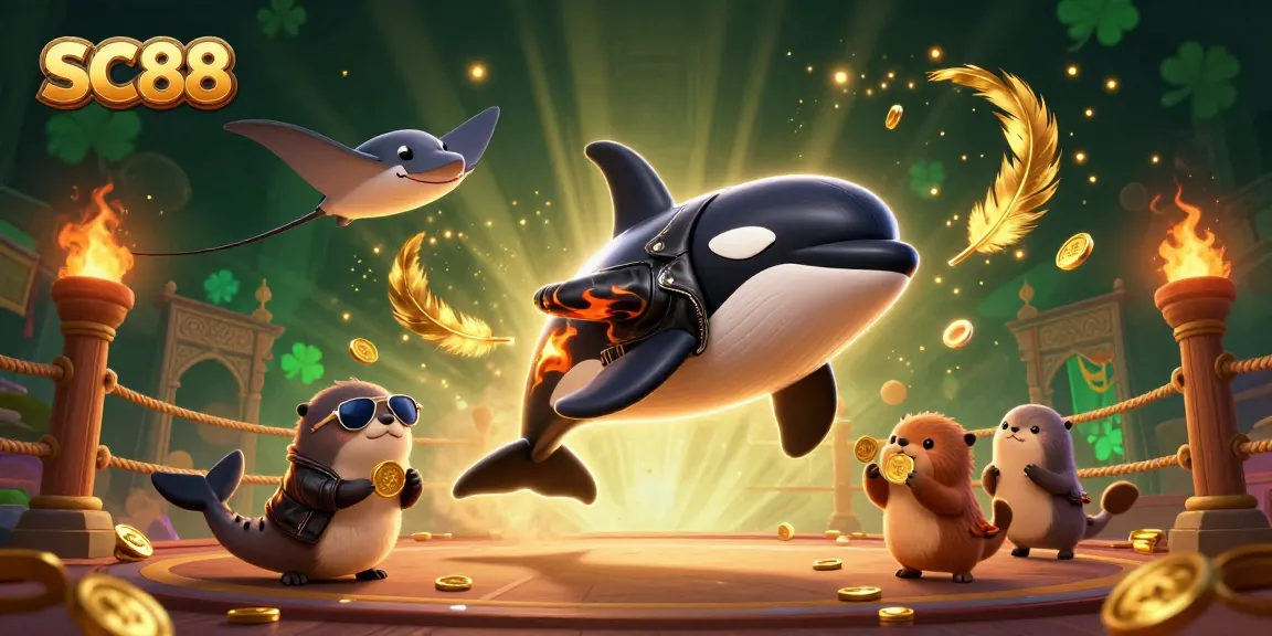 Engage in SC88 gaming excitement with a vibrant 3D casino scene featuring sea creatures and coins.