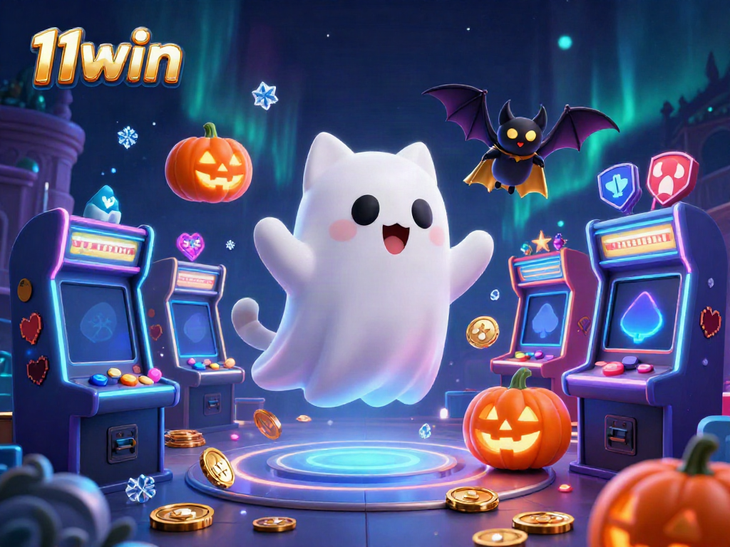Experience thrilling gaming action at 11win with a ghost cat, vampire bat, and glowing pumpkins.