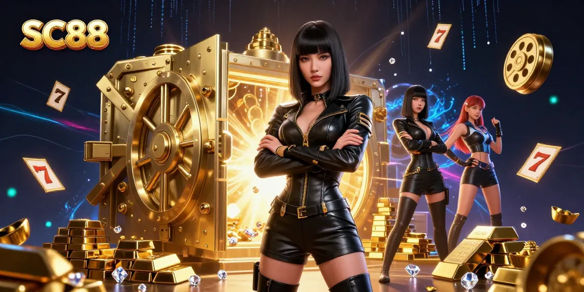 Experience thrilling slots and gaming action with SC88 in this vibrant casino illustration