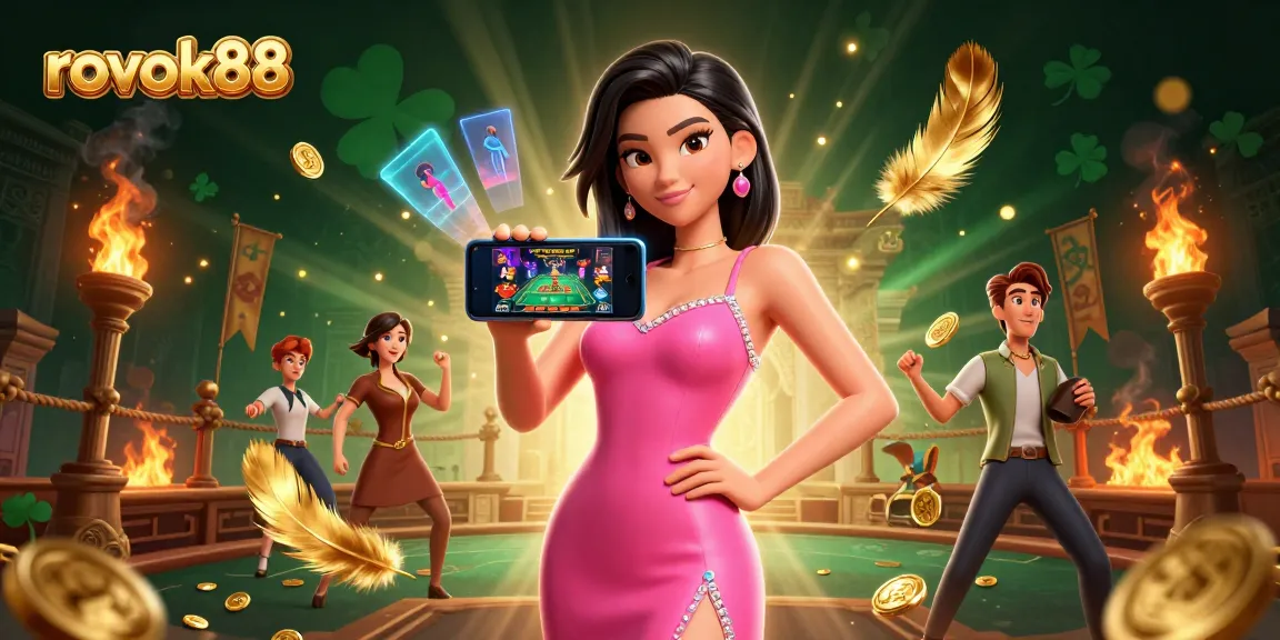 Join the thrilling experience at rokok88 with a vibrant digital casino illustration showcasing live gaming excitement
