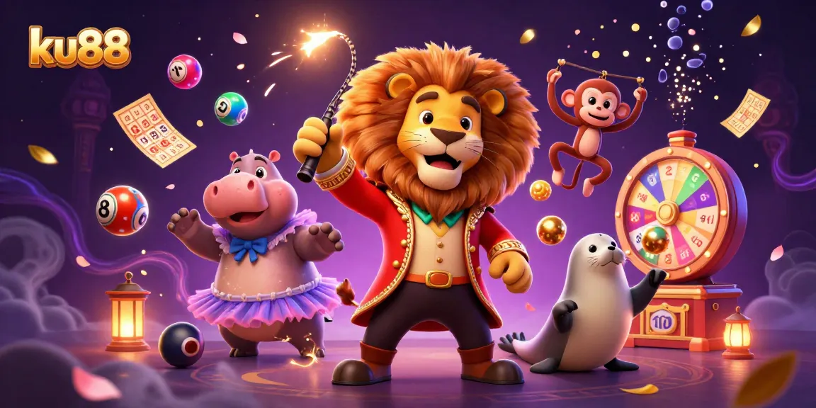 Experience thrilling lottery action with ku88's vibrant characters and casino elements.