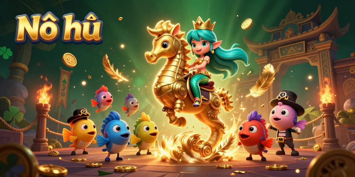Experience the excitement of Nổ hũ in this vibrant 3D casino scene featuring a mermaid and seahorse.