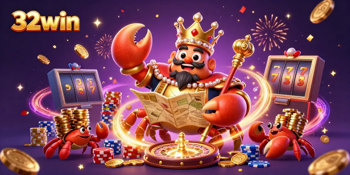 Engage in thrilling gaming action with 32win's vibrant casino atmosphere and dynamic character scene.