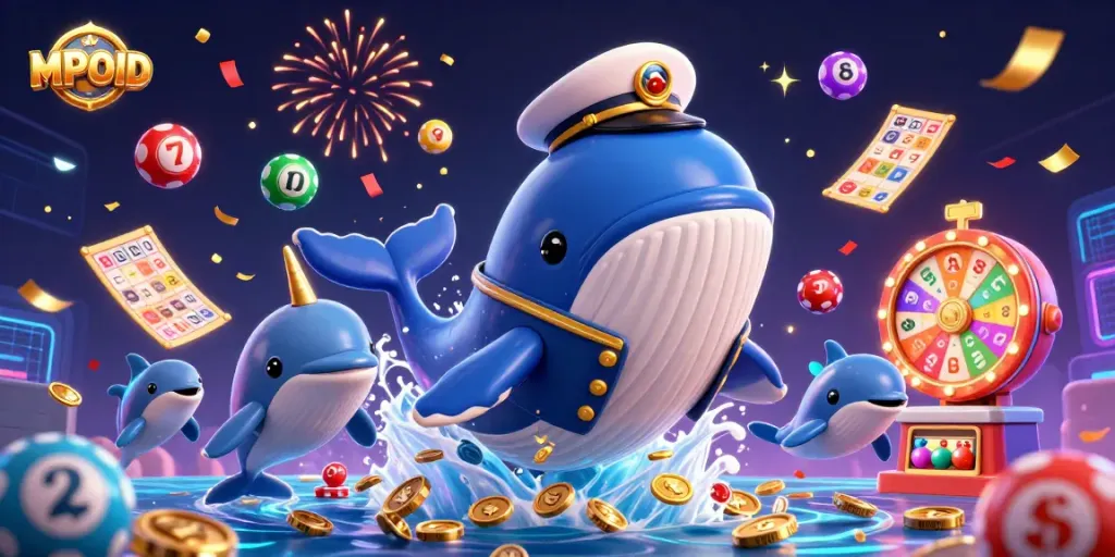MPOID reveals an exciting 3D casino experience with playful dolphins, vibrant lottery balls, and a majestic whale.