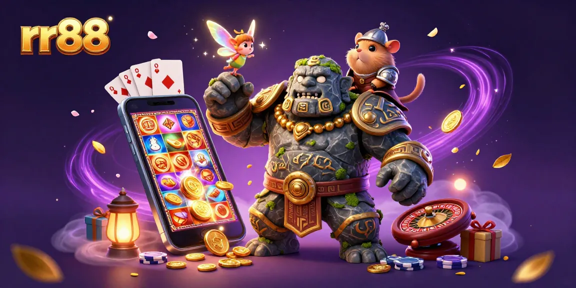 Spin for jackpots with rr88 in a vibrant casino scene featuring magical characters and gaming elements.