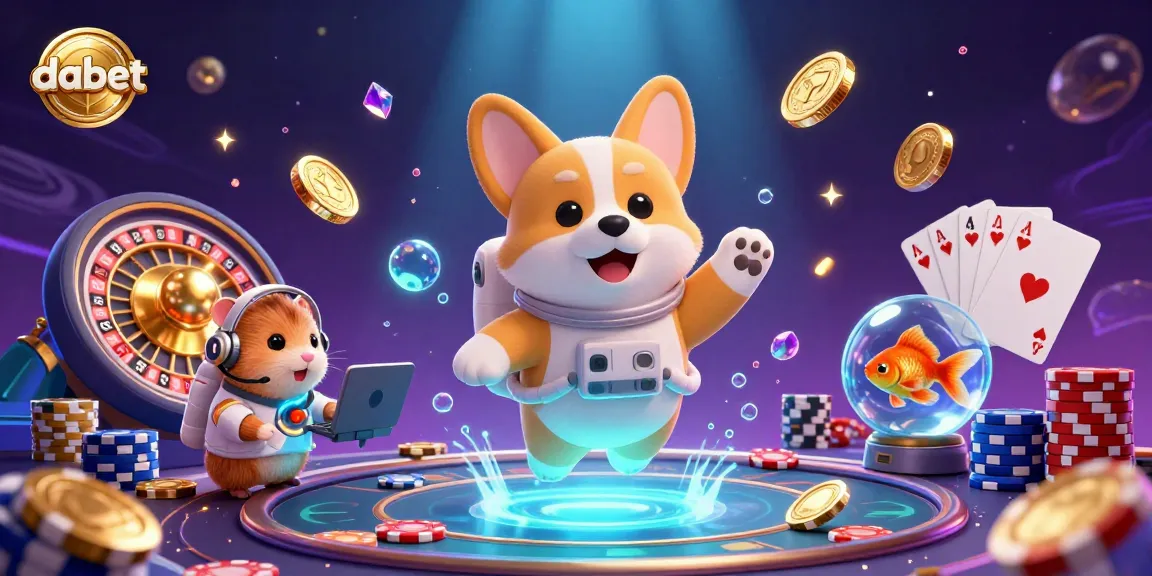Dabet captivates players in an exciting space-themed casino scene featuring an astronaut corgi, a mission-control hamster, and a floating goldfish.