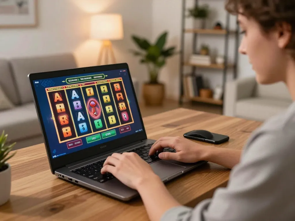 Player engaging with online casino games on bulenthasan platform in a cozy living room