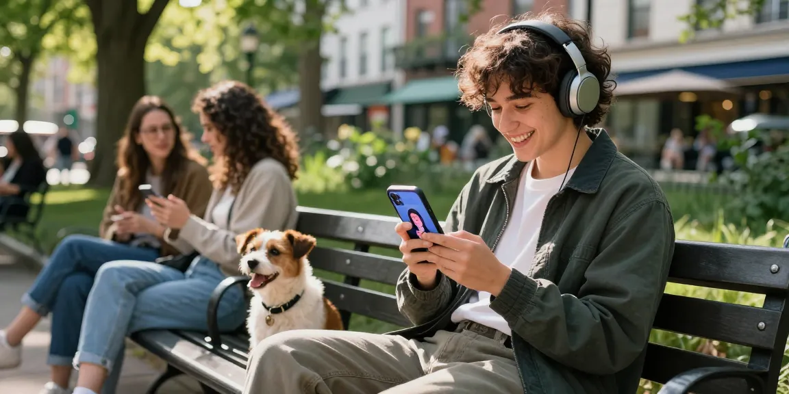 Engaging moment using an ai gf app in a vibrant park setting.