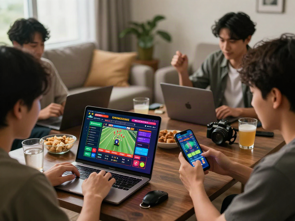 Players enjoying an interactive gambling experience with 먹튀스팟 features in a cozy home setting.