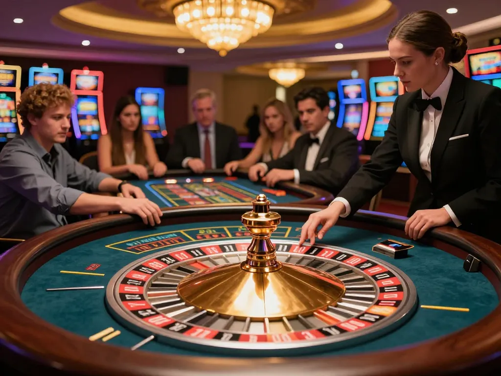 Players engaging with Pragmaticplay roulette table in a vibrant casino atmosphere.