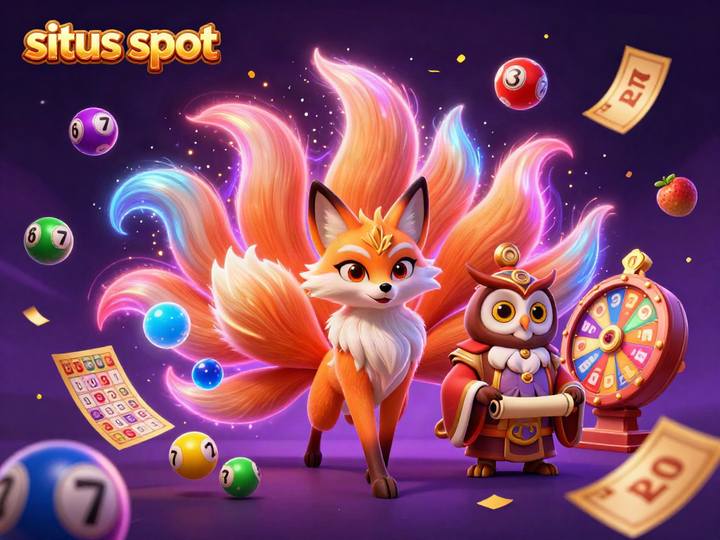 Experience the vibrant energy of situs slot with a magical illustration featuring a nine-tailed fox and an owl.