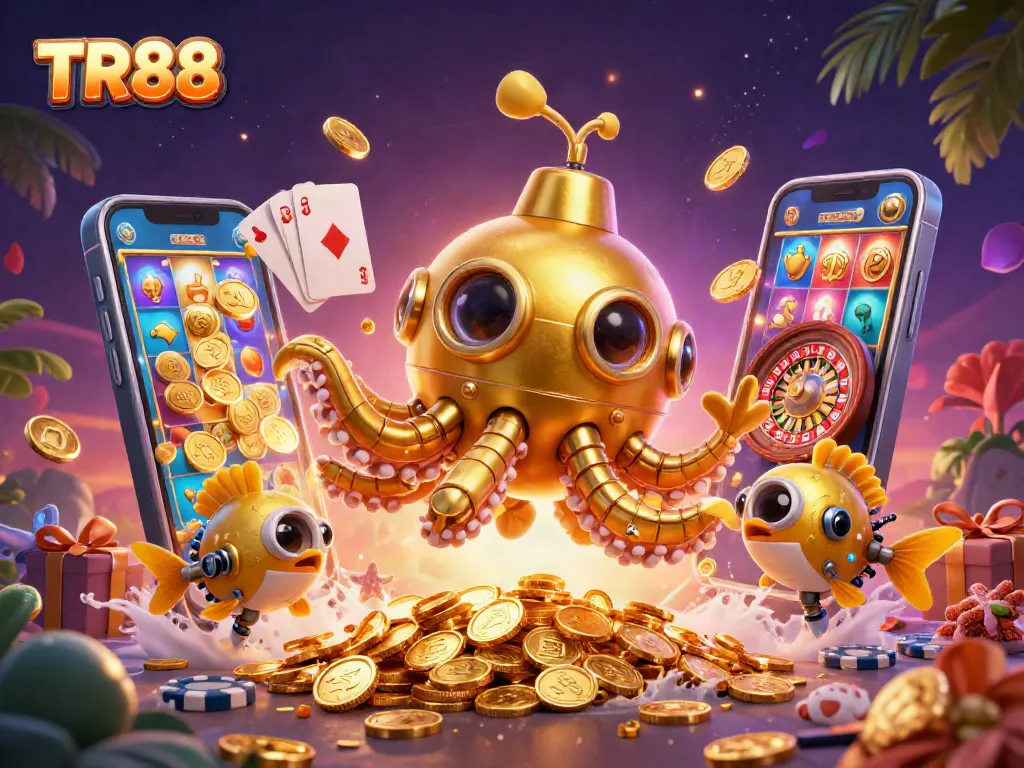 Join the action at TR88 with this vibrant slot gaming scene featuring a kraken submarine.