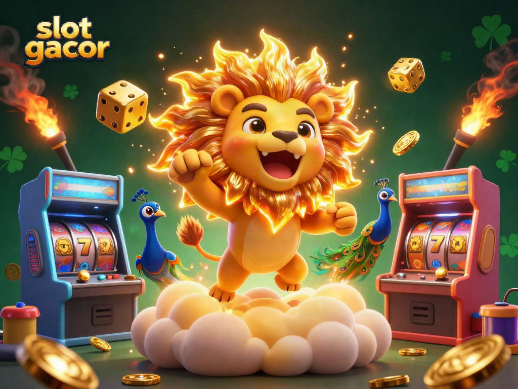Engage with slot gacor gameplay featuring a roaring lion and dazzling casino elements.