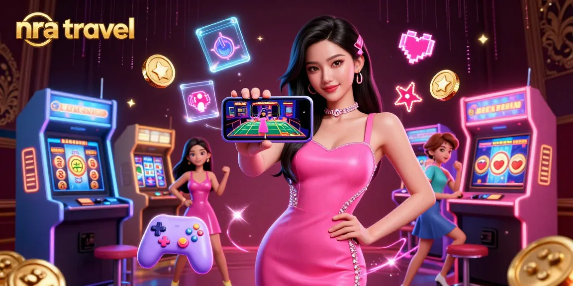 Experience nra travel through an engaging live dealer casino scene with slot reels and vibrant elements.