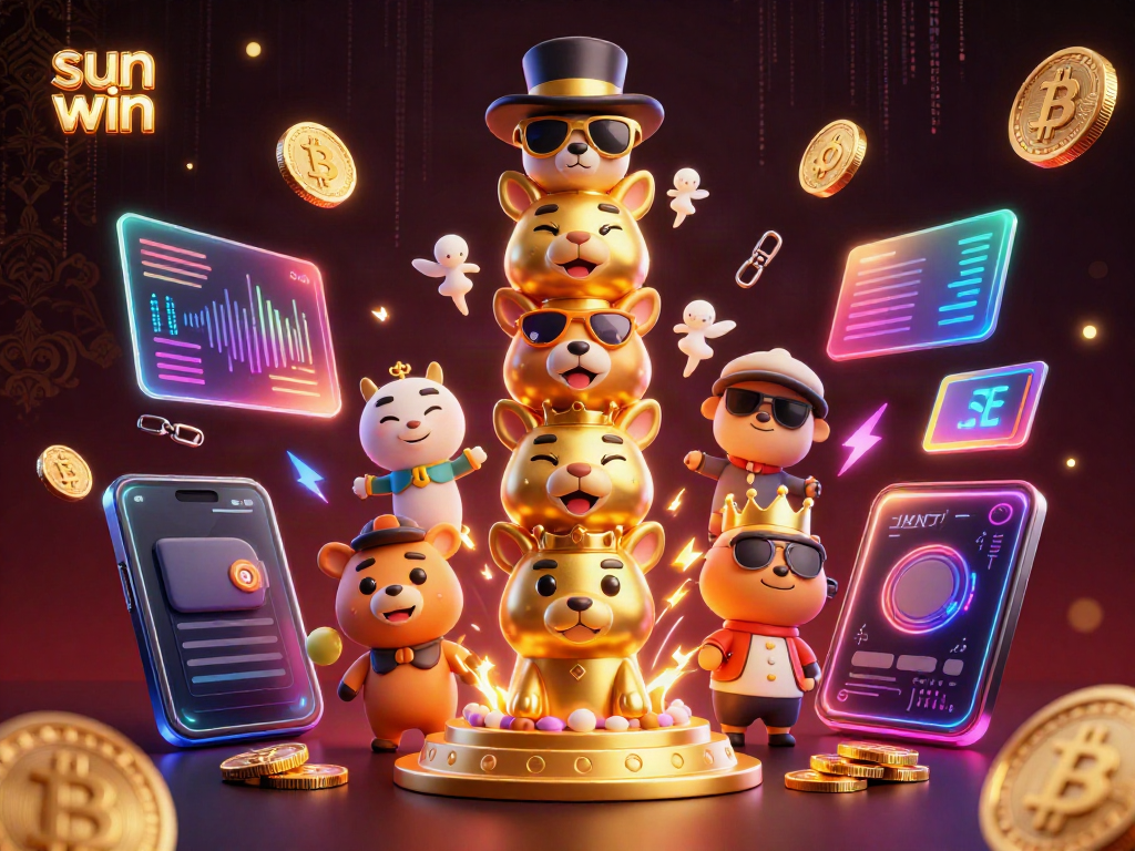 Engage with sun win’s vibrant casino atmosphere featuring a dynamic totem pole surrounded by crypto coins.