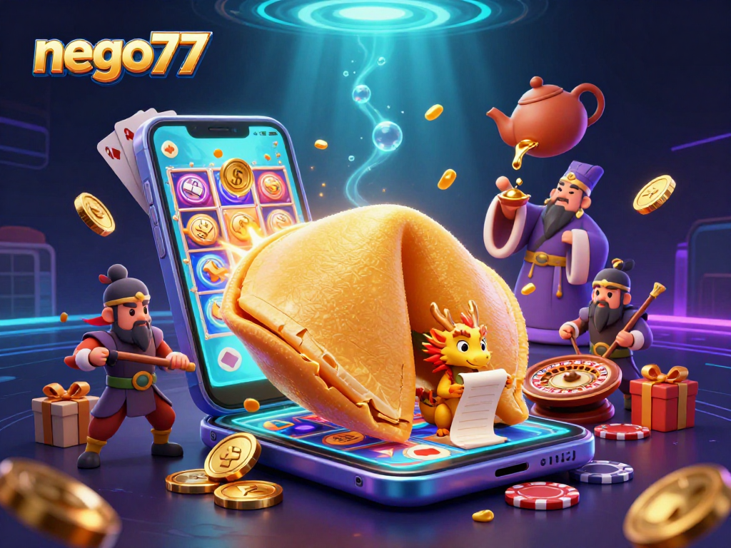 Engage with nego77's vibrant casino world through dynamic slot games, fortune cookies, and playful dragons.