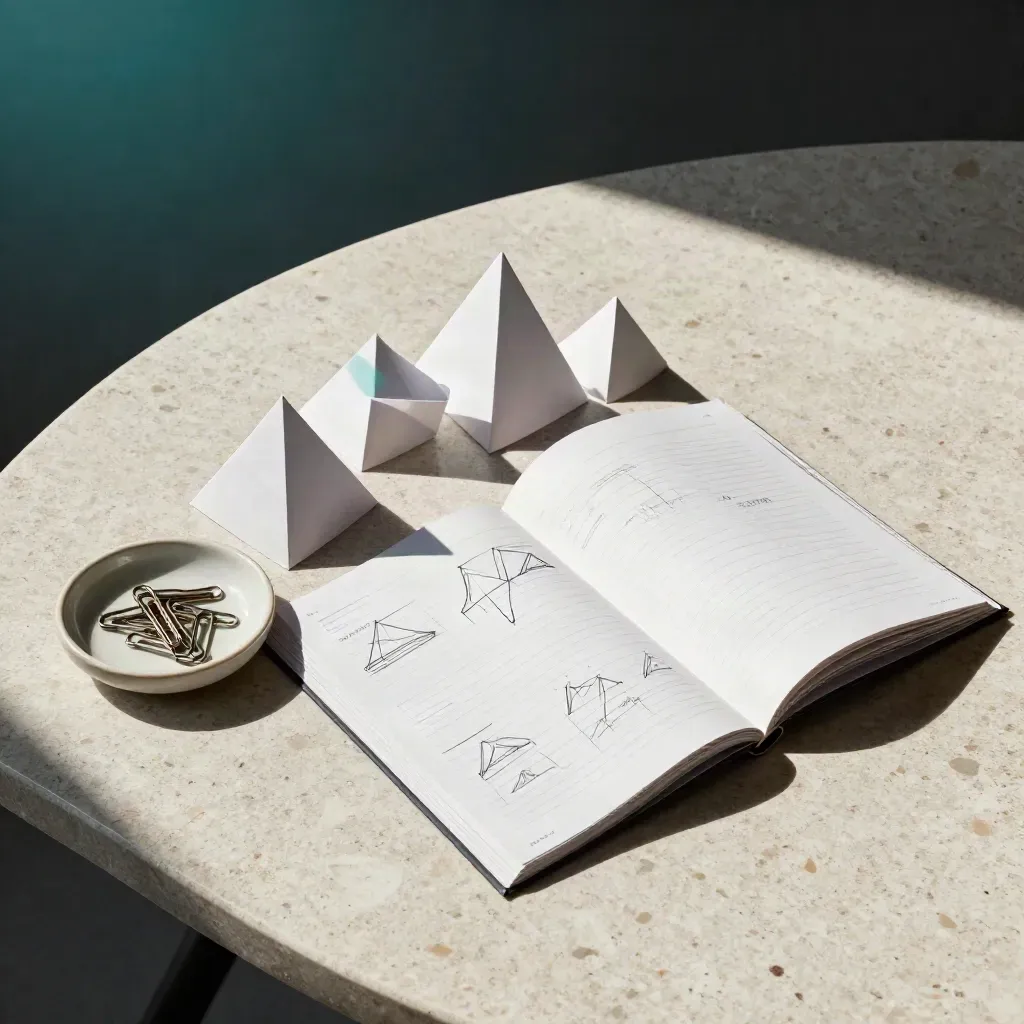Geometry handouts, paper polygons, and clips spread on a seminar table.