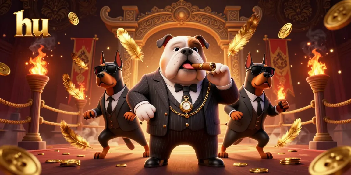 Engage with high-stakes action featuring the hu online casino's 3D mafia boss bulldog surrounded by epic gambling elements.