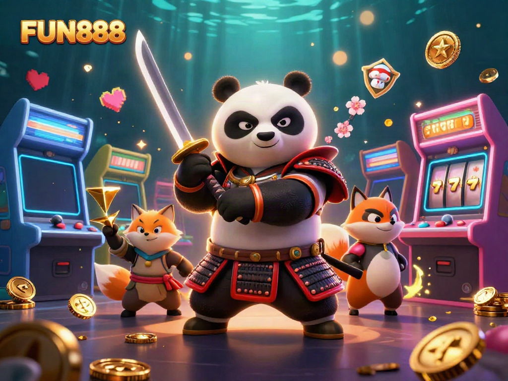 Experience thrilling action with FUN888, featuring dynamic characters and colorful casino elements.