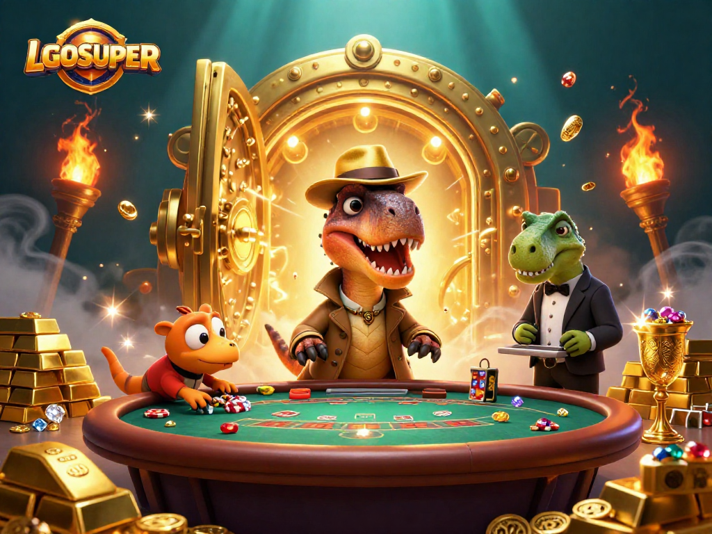 Experience thrilling gameplay at LGOSUPER with a velociraptor card counter and treasures galore.