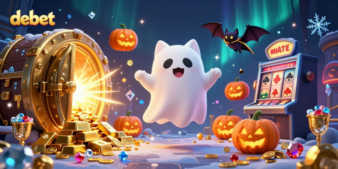 Experience debet magic in a haunted casino with a ghost cat, bat, and glowing treasures.