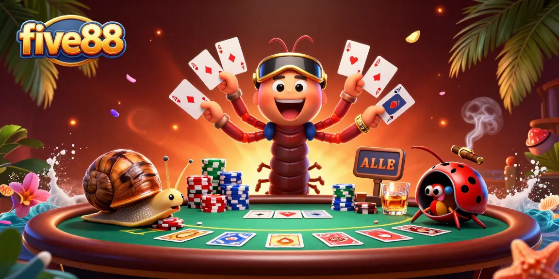 Experience the thrill of five88 with a vibrant poker scene featuring a colorful dealer and high-roller action.
