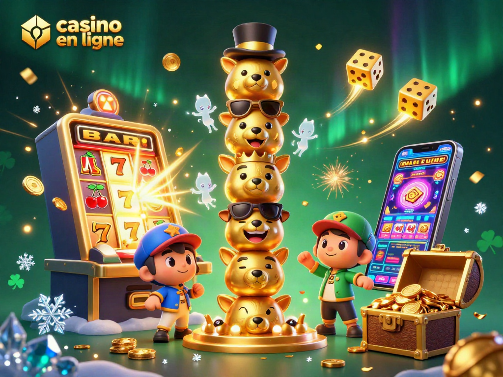 Découvrez une scène captivante de casino en ligne avec un totem cartoon vibrant et des machines à sous colorées