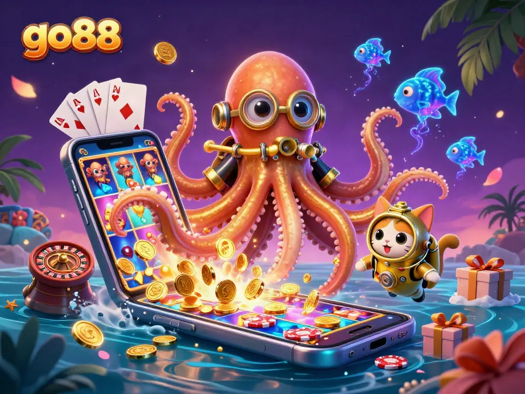 Experience thrilling gameplay with go88 as the kraken emerges alongside vibrant casino elements.