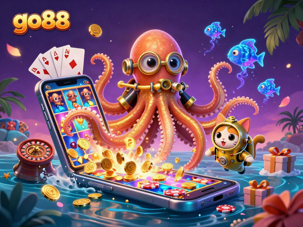 Experience thrilling gameplay with go88 as the kraken emerges alongside vibrant casino elements.