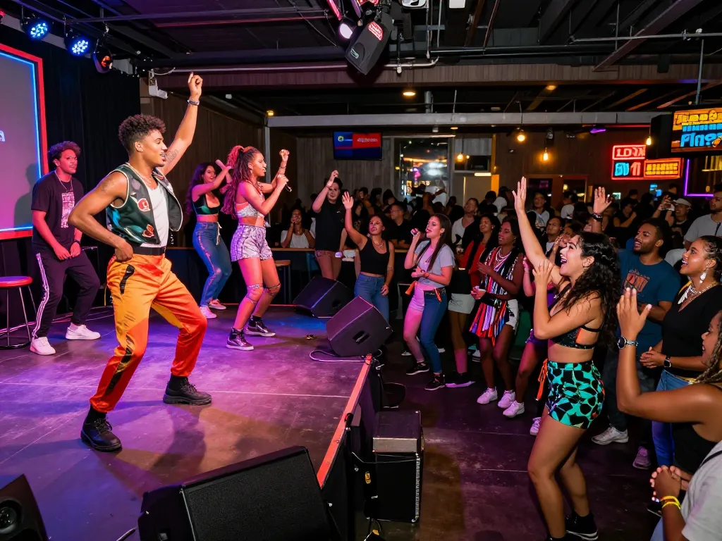 Experience the electrifying atmosphere of tuesdayteasedallas with performers dazzling the audience at a lively variety show.