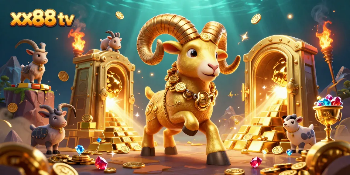 Win big at xx88 tv with a dynamic scene of a golden ram charging through a treasure vault