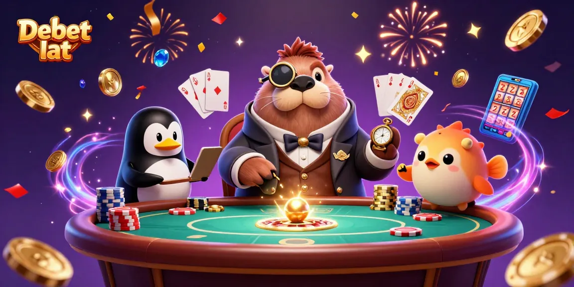 Experience the thrills of Debet lat with a vibrant poker scene featuring a walrus, penguin dealer, and pufferfish.