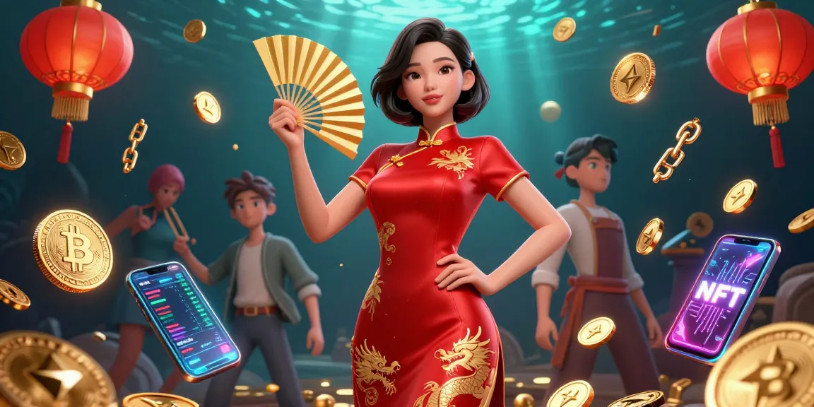 Alo8 offers thrilling casino games with a stylish Asian woman in a vibrant qipao dress, surrounded by gold coins.