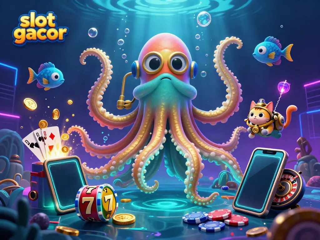 Engage in thrilling action with slot gacor featuring a kraken and a diving cat.