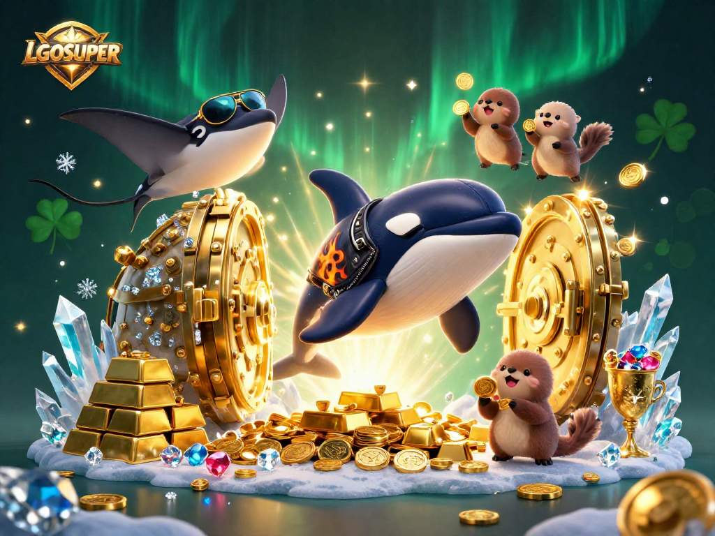 Engage with LGOSUPER in a vibrant 3D gaming adventure amidst treasures and ocean characters.