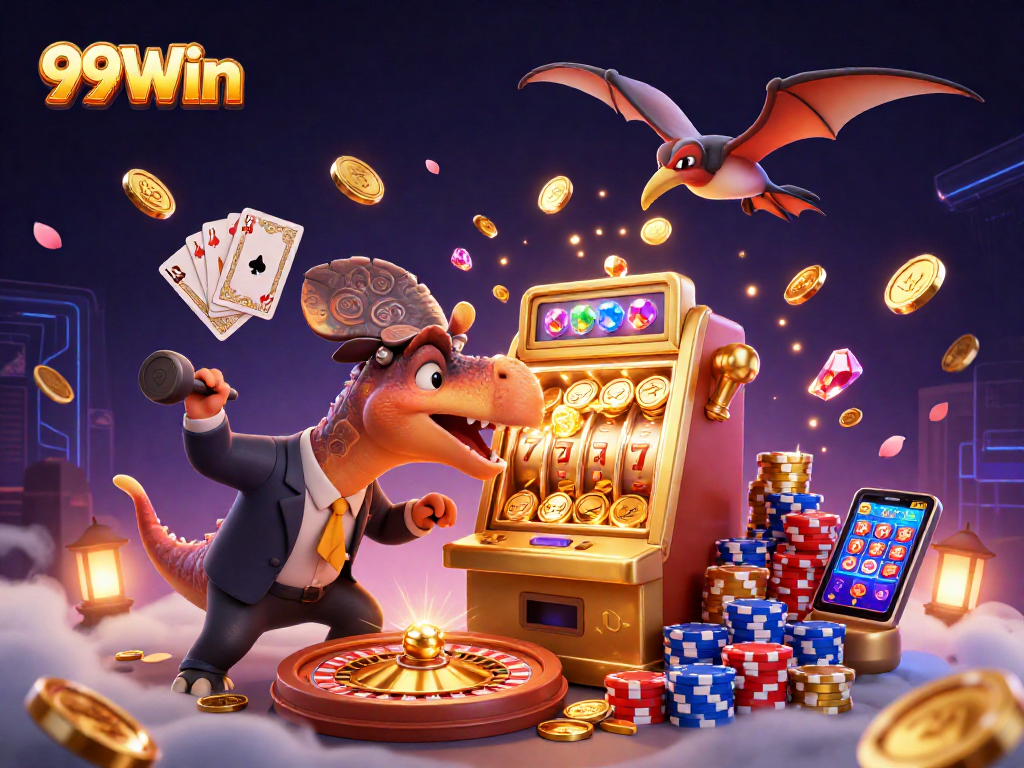 Catch golden coins with 99Win's exciting slot machine jackpot action featuring thrilling characters.