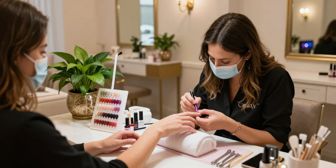 Client receiving manicure at Paradise Nail Beauty with a vibrant selection of disposable tools and a relaxing atmosphere