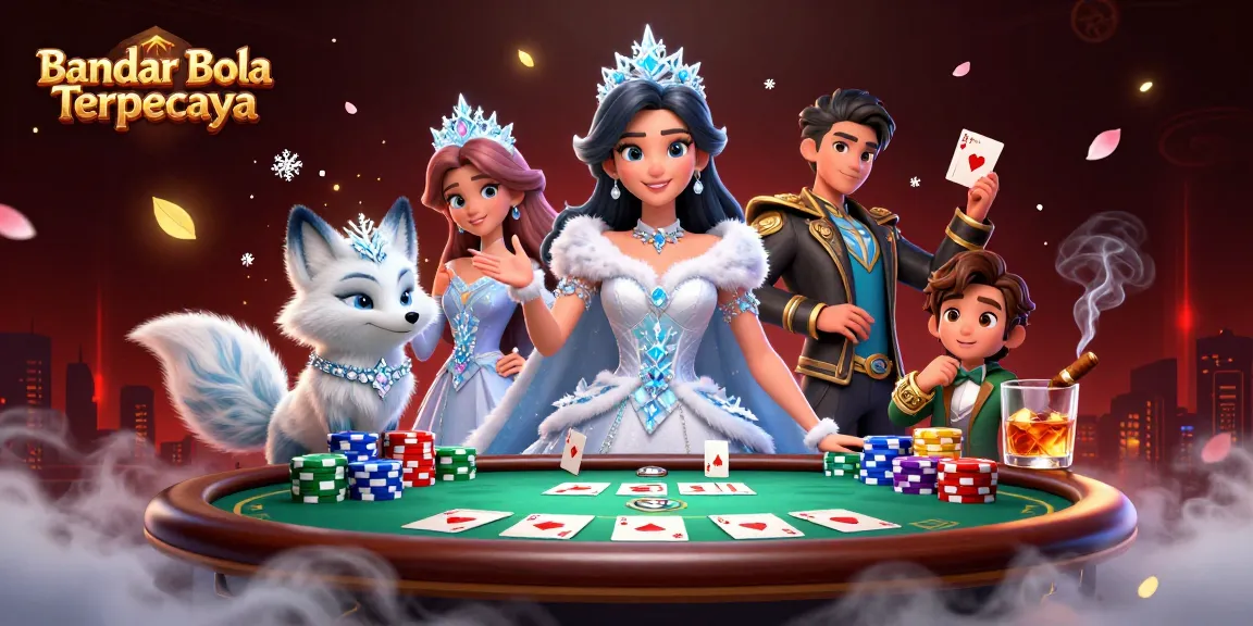 Engage with Bandar Bola Terpercaya in this vibrant 3D casino scene showcasing poker dynamics.