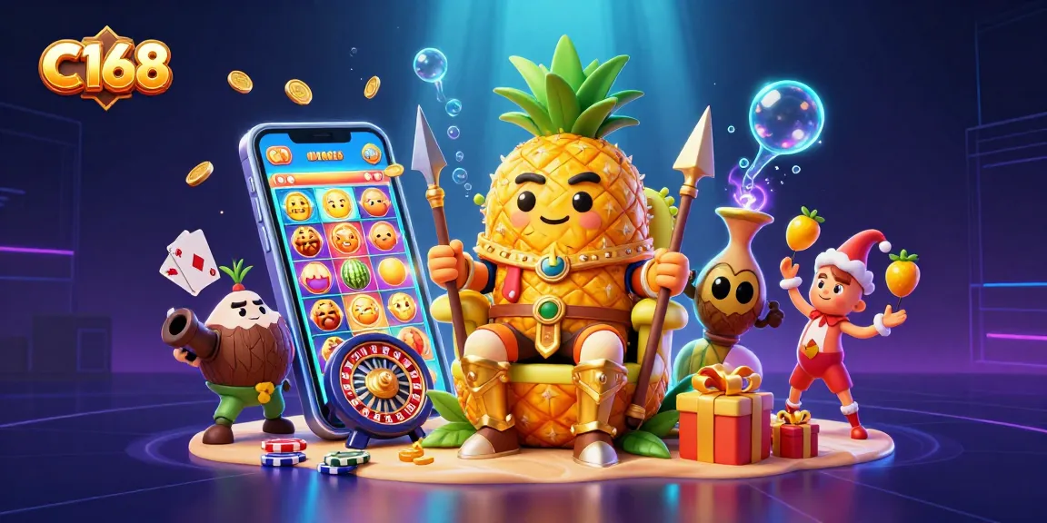 Experience the vibrant online casino world of C168 with 3D characters gaming on a beach.