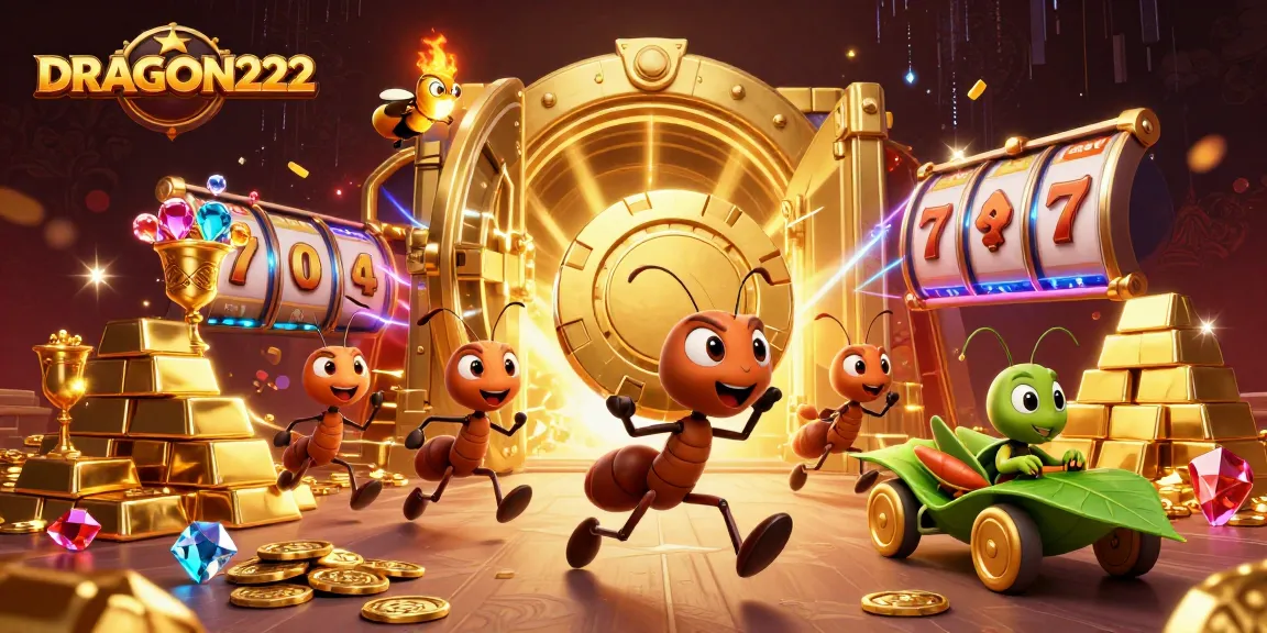 Experience big wins at DRAGON222 with golden poker chips and casino treasures in an exciting heist scene.