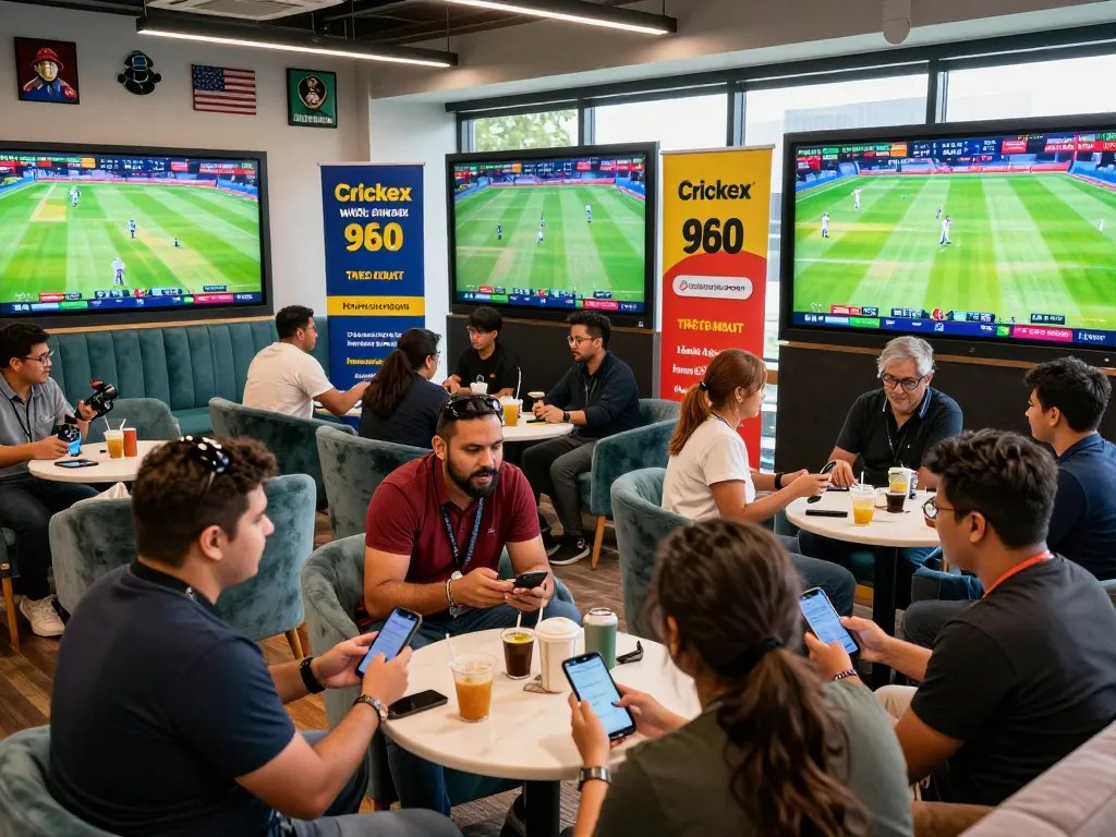 Exciting cricket betting atmosphere showcasing users engaging with Crickex platform in vibrant sports lounge.