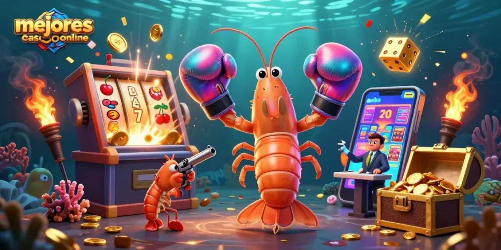 Participa en los mejores casinos online con nuestro colorido personaje en un fondo submarino.